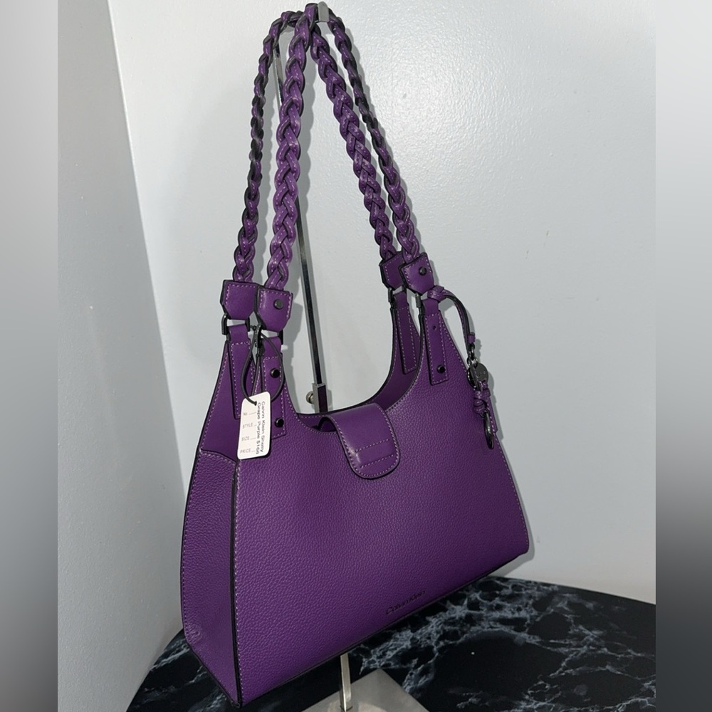 CALVIN KLEIN Shelly Satchel Women's Leather CK Bag Grape Purple AUTHENTIC NEW
